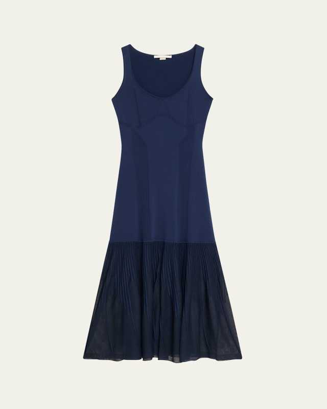 Pleated Drop-Waist Knit Midi Tank Dress